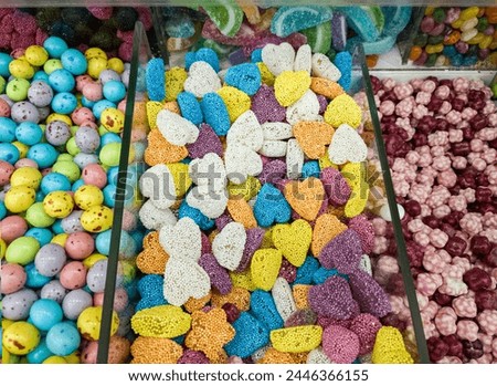 A variety of candy in a display case. Jelly sugar candies. Colorful Sweets on a market, candy shop.
 Royalty-Free Stock Photo #2446366155