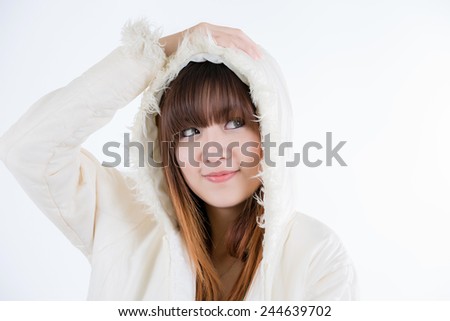 Portrait of an Asian woman smiling,  isolated on white background