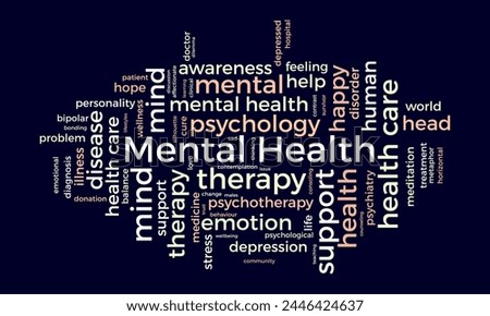 Mental Health word cloud template. Health awareness concept vector background. Royalty-Free Stock Photo #2446424637