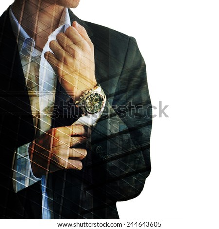 Businessman in front of city background
