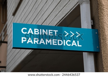 cabinet paramedical french text on facade means doctor paramedic office wall building sign