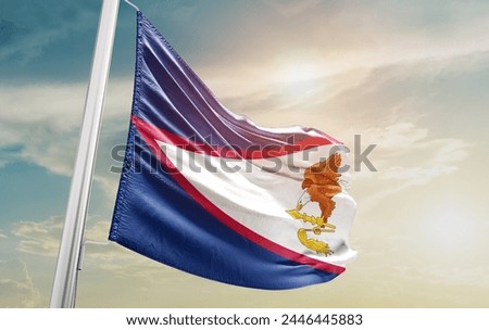 American Samoa national flag waving in the sky.