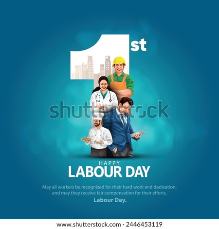 happy Labour day or international workers day vector illustration with workers. labor day and may day celebration. Royalty-Free Stock Photo #2446453119
