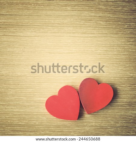 Hearts on wood table 