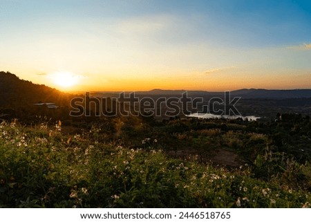 Landscape pictures of mountains and nature during the sunset. Take photos from the Khao Kho viewpoint.