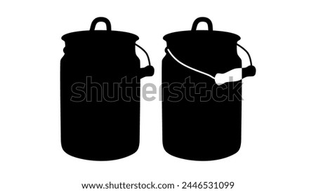 old enamel cans for milk, black isolated silhouette Royalty-Free Stock Photo #2446531099