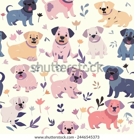 Design Elements:

Dog Silhouette: Start with a basic silhouette of a dog. You can choose any breed you like, or even mix and match different breeds for variety.
Paw Prints: Scatter paw prints across t Royalty-Free Stock Photo #2446545373