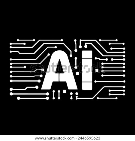 AI Word Icon Clip Art with Circuit Board Conceptual Vector Illustration.