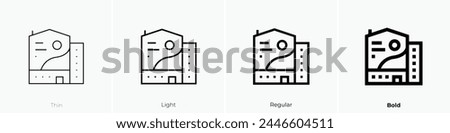 building icon. Thin, Light Regular And Bold style design isolated on white background