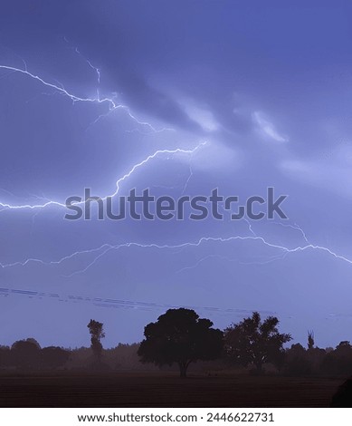 Electric skies: A stunning display of lightning illuminates the night sky, casting dramatic shadows and filling the air with anticipation. Nature's power captured in a single moment. 