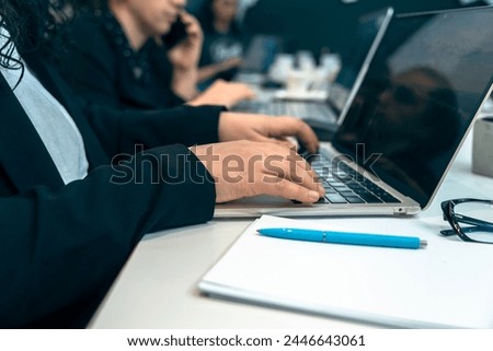 Office scene, people working with laptops, business concept, stock photography
