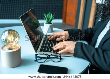 Office scene, people working with laptops, business concept, stock photography