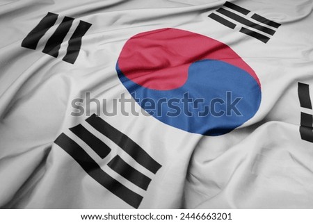 waving colorful national flag of south korea. macro shot