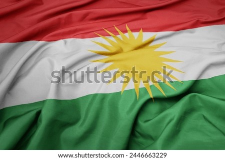 waving colorful national flag of kurdistan. macro shot