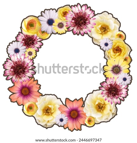 Botanical wreath made with gorgeous colorful flowers