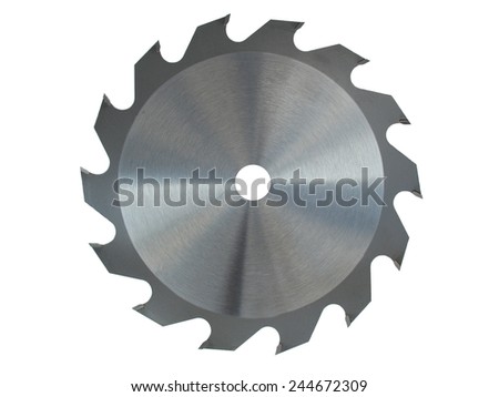 Metal blade of circular saw on white background