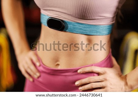 Cropped picture of muscular stomach with pulse belt tracket.