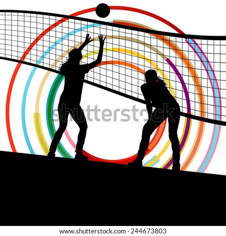 Active young women volleyball player sport silhouettes in abstract color background illustration vector