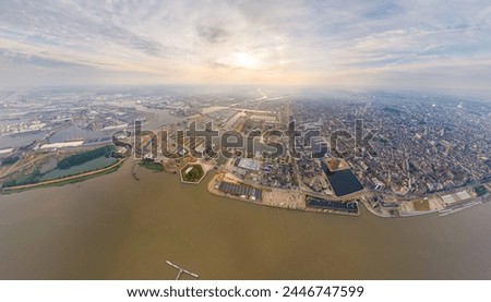 Antwerp, Belgium. Panorama of the city. River Scheldt (Escout). Summer morning. Aerial view