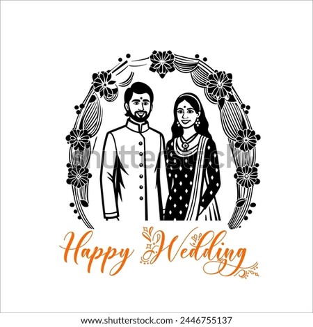 Shubh vivah and happy Wedding Decorative CalligraphyLettering design for Wedding Anniversary greetings Vector Illustration 