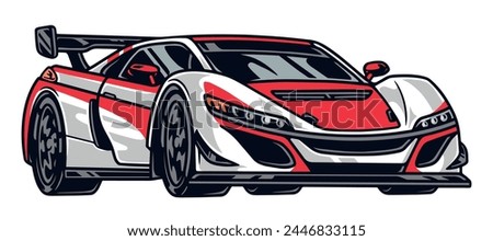 Racing motorsport colorful vintage emblem with sports car ready to compete with brave drivers at extreme speeds vector illustration
