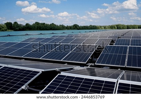 Floating solar installation in the Netherlands Royalty-Free Stock Photo #2446853769
