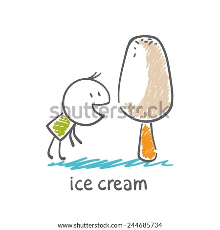 man eats ice cream illustration