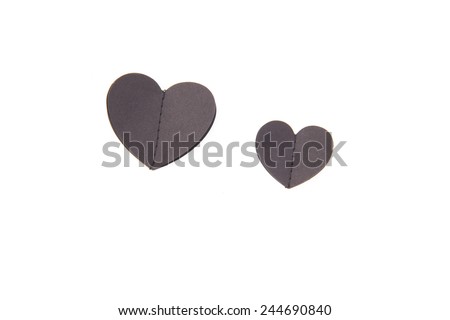 Valentines Day Black Heart paper on White Isolated Background.