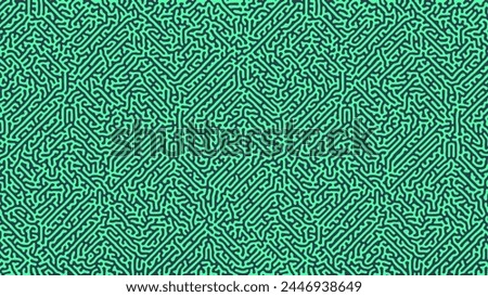 Turing Diffusion Effect Vector Psychedelic Structure Turquoise Abstract Background. Unusual Tangled Lines Modern Intricated Pattern Bizarre Abstraction. Complex Texture Acid Trip Art Illustration