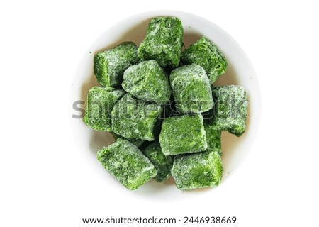 spinach frozen portion cube semifinished fresh tasty healthy eating cooking meal snack on the table copy space food background Royalty-Free Stock Photo #2446938669