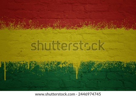 colorful painted big national flag of bolivia on a massive old brick wall