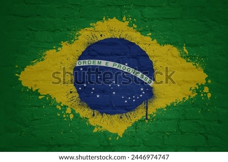 colorful painted big national flag of brazil on a massive old brick wall