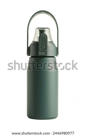 Green thermos bottle isolated on white background.