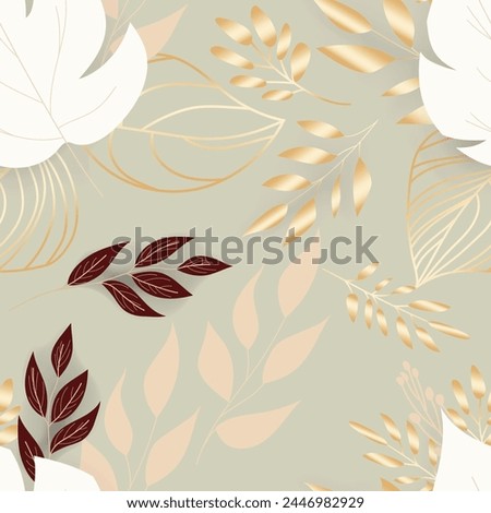 elegant gold floral monoline with boho leaves pattern