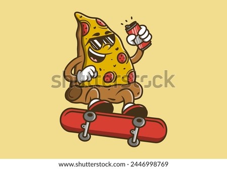 illustration design of pizza character jumping on skateboard