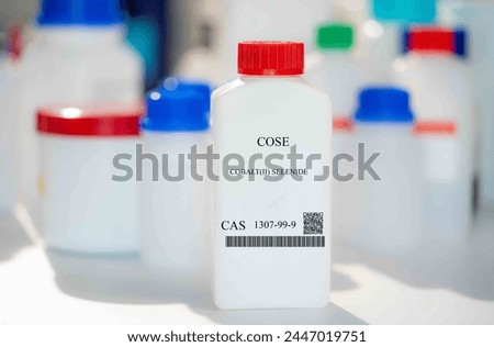 CoSe cobalt(II) selenide CAS 1307-99-9 chemical substance in white plastic laboratory packaging Royalty-Free Stock Photo #2447019751