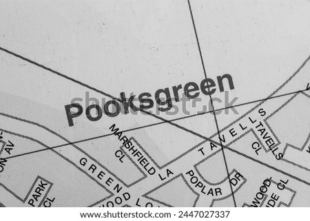 Pooksgreen, Southampton in Hampshire, England, UK atlas map town name of the area  in black and white