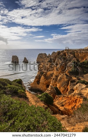 Coastline landscape from Ponta da Piedade viewpoint in Algarve, Lagos, Faro District, Portugal. Royalty-Free Stock Photo #2447041279