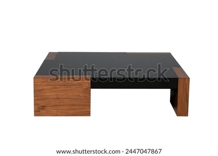 Decorative, lacquered painted wooden coffee table with white background