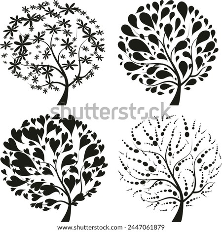 Set of Black and White Tree Vector Artwork