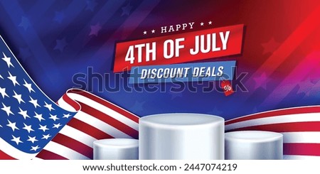 Waving flag of the United States of America. illustration of wavy American Flag for Independence Day with product display cylindrical shape. Vector illustration.