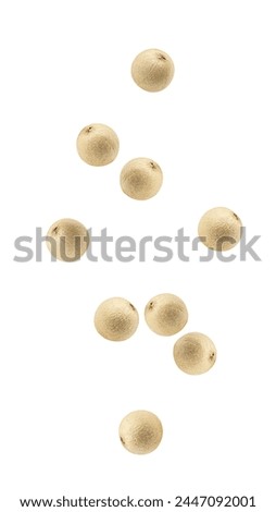 Falling white pepper, peppercorn, isolated on white background, clipping path, full depth of field