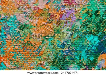 Colorful abstract oil painting art background. Texture of canvas and oil paint. Abstract background for design.