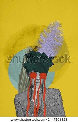 Vertical photo collage of glamour girl wear glasses leak crown feather author poetess fashion nymph isolated on painted background Royalty-Free Stock Photo #2447108353