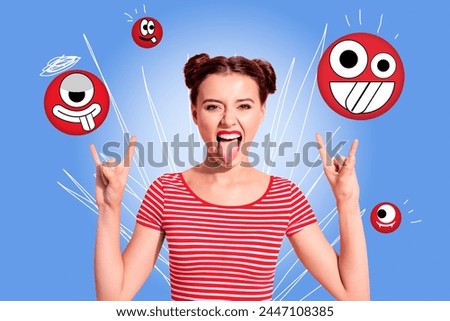 Composite collage picture image of afraid female show rock horns monster face show different mood fantasy billboard comics zine minimal