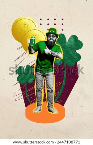 Trend artwork 3D photo collage image of black white silhouette happy young man celebrate saint patrik day try glass beer show thumb agree Royalty-Free Stock Photo #2447108771