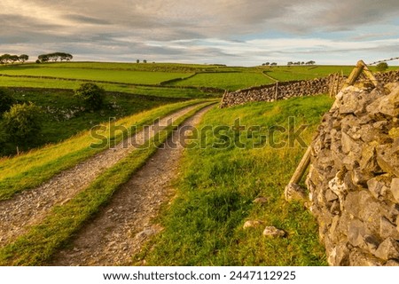 View of track and landscape near Whetton, Tideswell, Peak District National Park, Derbyshire, England, United Kingdom, Europe