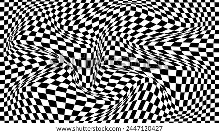 Vector wave with optical illusion with black and white cubes. Abstract geometric chess pattern. Psychedelic texture. Op art with monochrome background. Floor checkerboard. Royalty-Free Stock Photo #2447120427