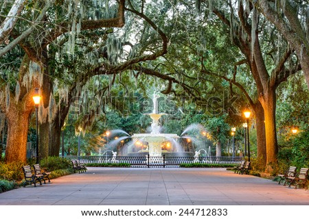 Savannah, Georgia, USA at Forsyth Park Fountain. Royalty-Free Stock Photo #244712833