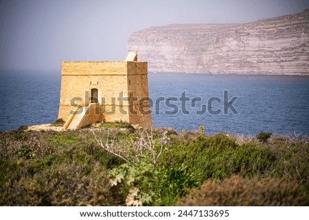 The fabulously beautiful nature and architecture of the island of Gozo. Dwejra Tower. Travel photography